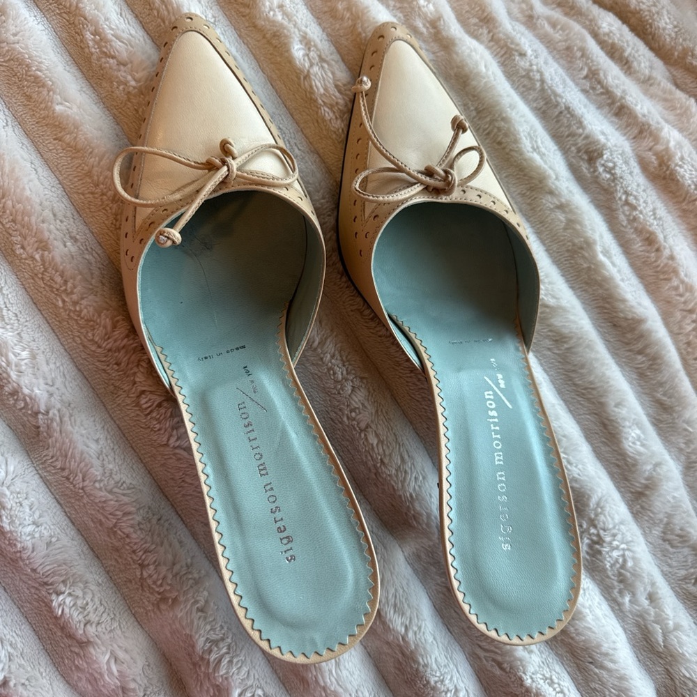 Sigerson Morrison Cream Mules with Bow Detail